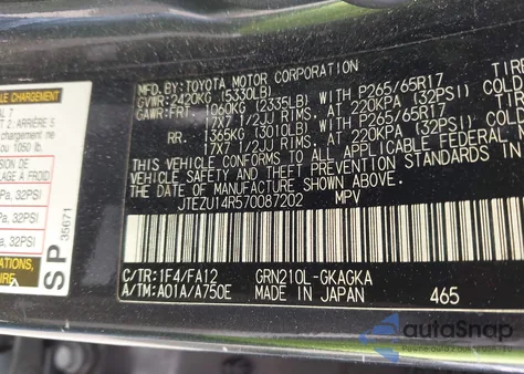 2007 Toyota 4Runner Sr5 V6 из США, поврежденный, VIN JTEZU14R570087202